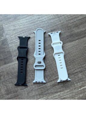 Set of 3 Silicone Apple Watch Bands 38mm 40mm 41mm Black Gray White